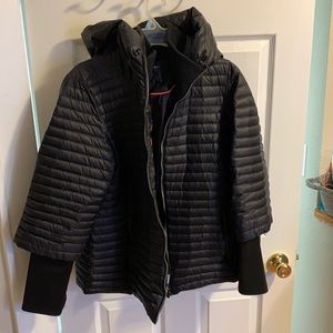 Black cute three quarter length sleeve puffer coat